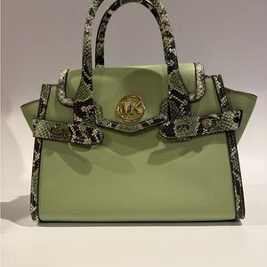 Michael Kors Light Green Satchel with Snake Print Accents